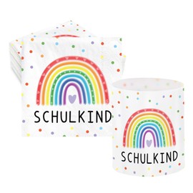 Cadimus Pack of 40 Napkins School Child Rainbow + 12 Lanterns Table Decoration School Child 2025 Table Decoration, Napkins Back to School, First Day of School Lantern, School Decoration Rainbow