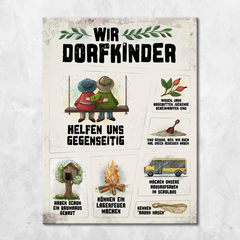 Wir Dorfkinder Fridge Magnets Set of 8 Retro Style Memories