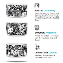 REUZBL Silicone Hawaii Boot Sleeve Protector Compatible with 12-24 oz Double-Wall Vacuum Insulated Stainless Steel Water Bottles, Black