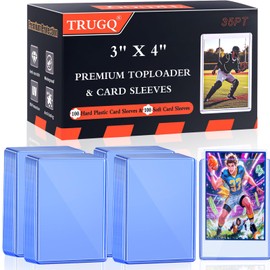 TRUGQ 200 Card Sleeves Toploads for Cards,3" x 4" Baseball Card Protectors,Premium Standard Size Trading Hard Plastic Card Holder for Sports Football Cards(100 Hard Protectors +100 Soft Sleeves)