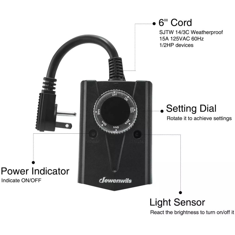DEWENWILS 24-Hour Outdoor Timer Light Sensor Plug in Outlet Timer