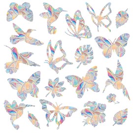 Lystaii 38 Pcs Window Clings Window Rainbow Decals Stickers for Anti Collision Bird Strikes Prevent Bird Strikes Hitting on Glass Windows Transparent Suncatcher Stickers (Bird,Butterfly, Leaf)