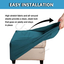 Uavchy Square Ottoman Cover Soft Stretch Jacquard Ottoman Slipcovers, Waterproof Non Slip Footstool Protect With Elastic Bottom, Machine Washable,Khaki