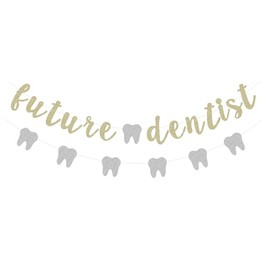 Glitter Future Dentist Banner Medical School Graduation Party Supplies Dessert Bar Bunting with Silver Tooth Shape Garland