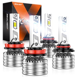SEALIGHT 9005/HB3 H11/H8 Bulbs Combo, 110,000LM Super Bright Adaptive 𝐁𝐞𝐚𝐦, Cool White Light Powersport, 9005 Bulbs with 20,000RPM Turbo Cooling Fan, 10-Year Warranty Plug and Play, Pack of 4