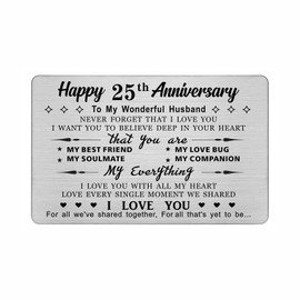 DEGASKEN Husband 25th Anniversary Card - I Love You With All My Heart - 25 Year Wedding Anniversary Keepsake Gifts for Him Men, Metal Wallet Insert Card