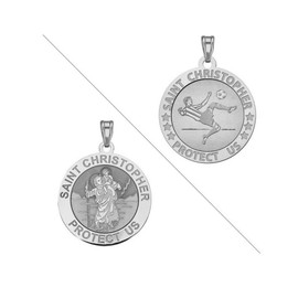 PicturesOnGold.com Soccer - Saint Christopher Doubledside Sports Religious Medal Protection Catholic Jewelry Gifts for Men & Women - 3/4 Inch Size of Quarter, Sterling Silver