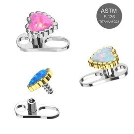Blue Heart Opal Stone Stainless Steel Top G23 Grade Titanium Internally Micro Dermal Anchor Drivers - Surface - Skin Piercing
