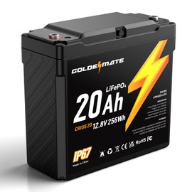 GOLDENMATE 12V 20Ah LiFePO4 Battery, IP67 Waterproof, 12V Lithium Battery w/ 5000+ Deep Cycles, Built-in BMS, Premium Lithium Iron Phosphate Cell, Ideal for Solar, Marine, Fishfinder, Off-grid camping