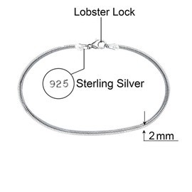 Savlano 925 Sterling Silver 2MM Diamond Cut Flexible Oval Snake Chain Anklet for Women Comes in 9"-10" inches with Gift Box - Made in Italy