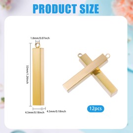 CHGCRAFT 12 Pcs Stainless Steel Rectangle Pendant Blank Bar Pendant Engraving Pendant Engraving Bar Charms Blank Bar Charms for Necklace Bracelet Earrings Jewelry Craft Making Golden
