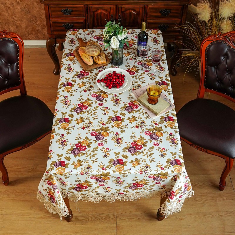 SUTAVIA Lace Tablecloth Rectangular 60"x84" Purple Floral Embroidery