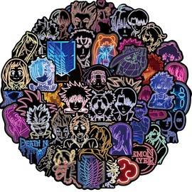 Pack of 50 Anime Neon Stickers Water Bottles Laptop Phone Guitar Skateboard Computer Suitcase Bicycle Anime Vinyl Stickers Waterproof Aesthetic Stickers for Teenagers Children Adults