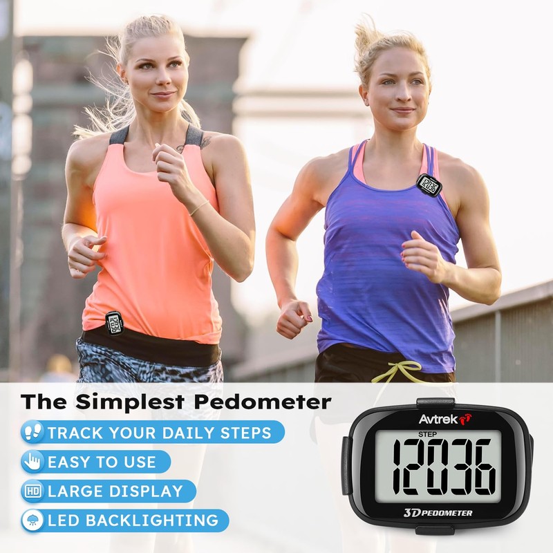 Clip-On Pedometer Step Counter for Walking LED Backlight (Black)