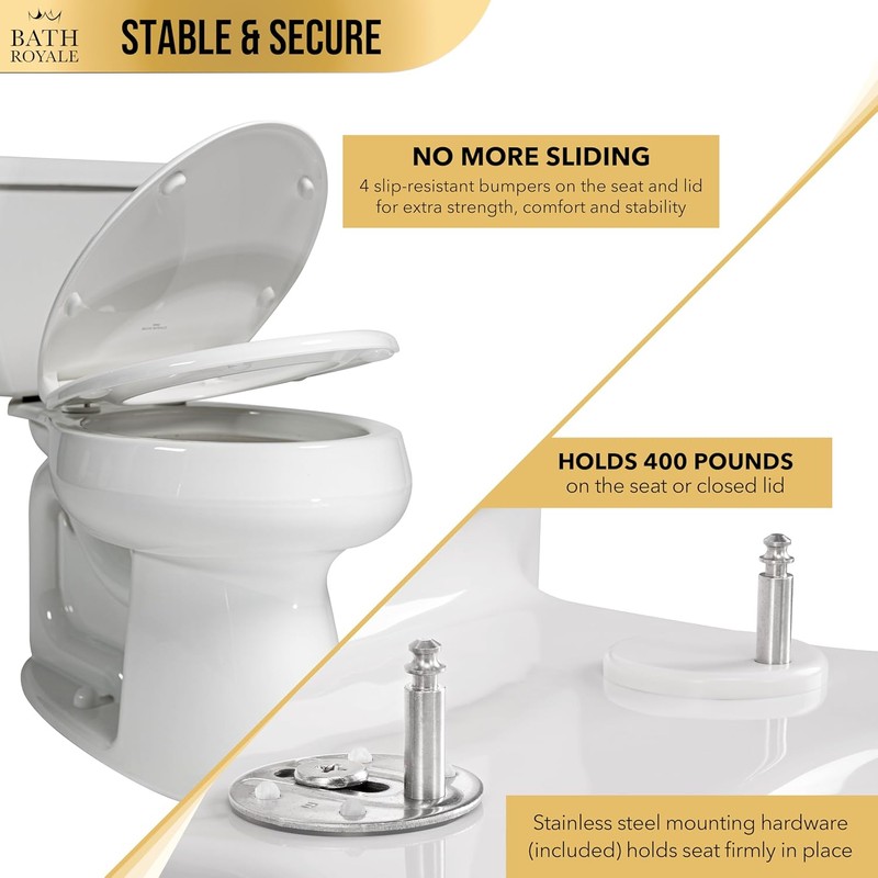 Bath Royale Elongated Toilet Seat BR501-01 Quiet Close, Stain-Resistant and
