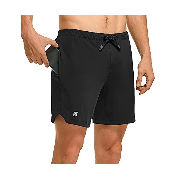 FitsT4 Men's 7 Inch Athletic Workout Running Shorts w Zip Pockets for Crossfit Gym Training Powerlift Tennis Black