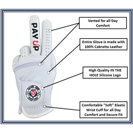 Pay Up Funny Golf Glove - Premium 100% Cabretta Leather Shocker Golf Gloves, Golf Attire and Essentials for Men, Fun Golfer Gag Gift, Adult Right or Left Hand, Small to XXL Sizes