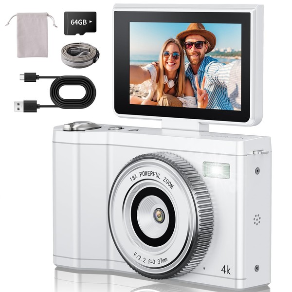 4K Digital Camera for Photography 64GB Sd Card 64MP Autofocus