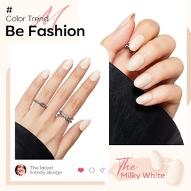 modelones Short Press on Nails, 32Pcs 16 Sizes Oval Fake Nails Kit Press Ons with Nail Glue, Adhesive Tabs, Nail File, Prep Pad, Manicure Stick, White