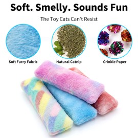 HoneyGuaridan Cat Toys Pillows, 4 Pack, Soft and Durable Crinkle Sound with Catnip Inside,Indoor Interactive Cat Kicker Toy