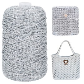 JeogYong Metallic Macrame Cord 2mm x 1093 Yards, Silver Glitter Yarn for Crocheting Bags, Polyester Cord Sparkle Macrame Yarn for Crocheting Pendants, Home Decor, DIY Crafts