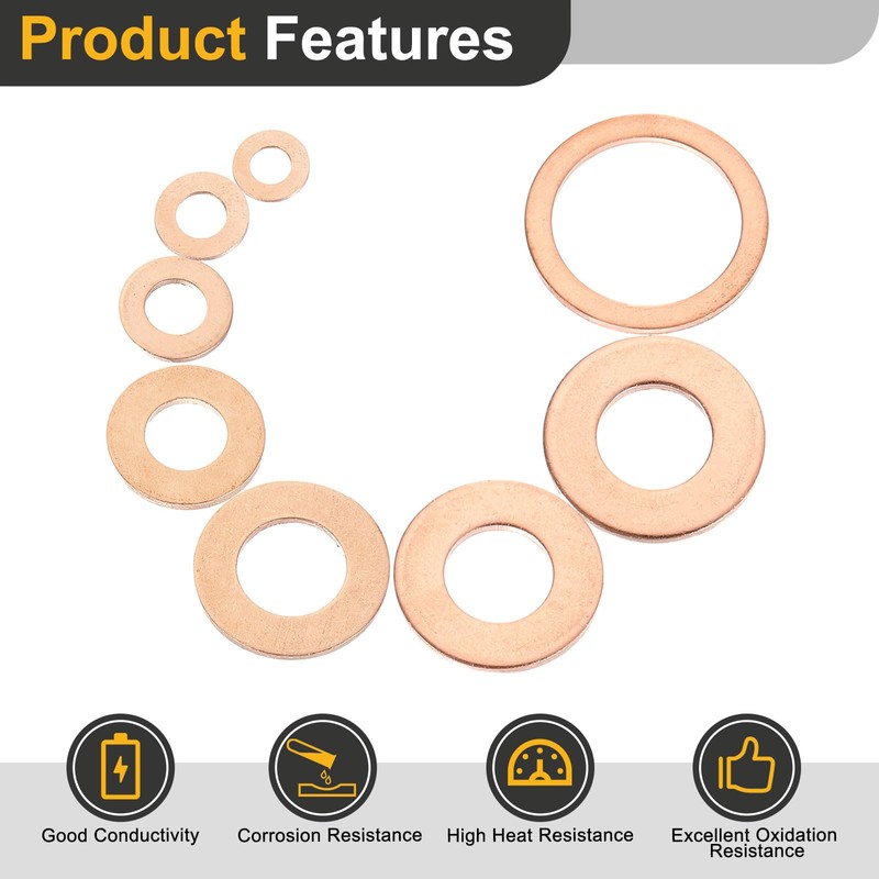 sourcing map M12 Flat Washer, 26 Pcs Copper Ring Flat