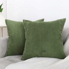 Pack of 2 Moss Green Corduroy Decorative Throw Pillow Covers 24x24 Inch Striped Cushion Covers Cozy Boho Pillowcase Farmhouse Home Decor Soft Accent Cushion Case for Couch Sofa Bed 60x60 cm