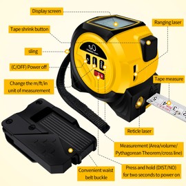2025 New 3in1 Laser Tape Measure 328Ft Rechargeable Laser Measuring Tool&16Ft Measuring Tape, Laser Crosshairs,Biaxial Electronic Angle,Measuring Area,Volume,Pythagorean,Cosine,Ft/Ft+in/in/M (Yellow)