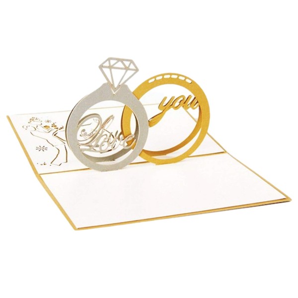Sweet Plus 3D Greeting Card Message Card Pop Up 3D Letter Celebration Book Birthday Anniversary with Envelope (Wedding Band)
