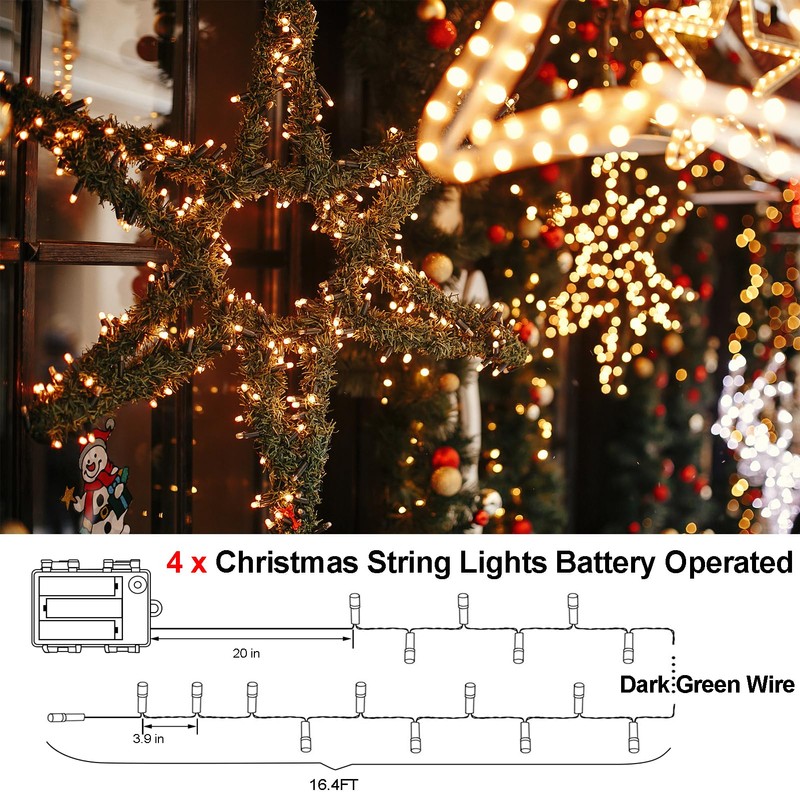 4 Pack- Battery Operated Outdoor Tree String Lights with 50