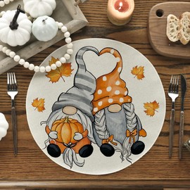 Artoid Mode GNOME Pumpkins Maple Leaves Autumn Set of 4 Placemats, 37 cm Kitchen Table Decoration Indoor Holiday Party Decor