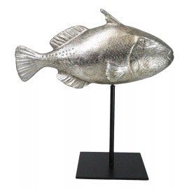Nautical Marine Silver Tone Clown Triggerfish Fish Sculpture On Metal Pole Stand