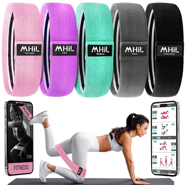 5 Booty Bands - Resistance Bands for Working Out Women and Men, Best Exercise Bands, Workout Bands for Workout Legs Butt Glute Hip - Gym Fitness Yoga Loop Fabric Bands Set for Home with Training Guide