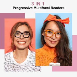 OuShiun 2 Pack Multifocal Reading Glasses, Progressive Multifocus Readers, Computer Eyeglasses for Women(C1+1.5)