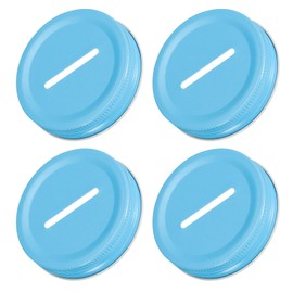 sourcing map 4Pcs Coin Slot Bank Lid for Mason Jar, 70mm/2.76" Regular Mouth Tin Plate Caps Inserts for Canning Jars Cover, (Blue Tone)
