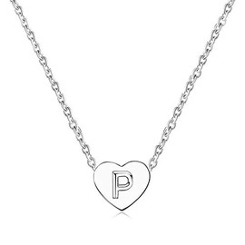 MiniJewelry P Initial Silver Letter Love Heart Necklace Alphabet Pendant Charm Necklace Best Friend Mum Sister Girlfriend Daughter Birthday