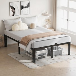 VIPSHOW 12 Inch King Size Bed Frame, 3500Lbs Heavy Duty Metal Platform with Round Corner Legs Mattress Slide Stopper, Steel Slat Support No Box Spring Needed, Noise Free, Non-Slip, Easy Assembly