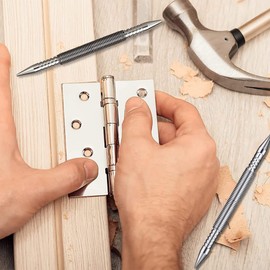 Spring Center Punch Hammerless Head Nail Setter Spring Loaded High Carbon Steel Nail Punch Narrow Space Door Hinge Pin Tool for Carpenter Woodworking(Spring Double Headed Nail Punch)