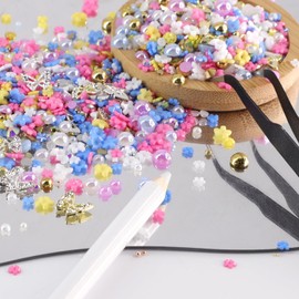 3D Nail Charms Flatback Pearls Set,4 Colors Nail Rhinestones Flowers White Blue Pink Gold 7 Sizes 1-9mm Nail Pearls Metal Butterfly Design Jewels for Manicure DIY Crafts Jewelry Accessories