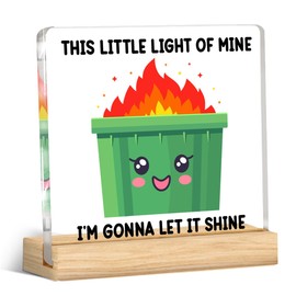 Funny Office Desk Decor Dumpster Fire This Little Light of Mine I'm Gonna Let It Shine Acrylic Desk Plaque Sign Gifts for Coworkers Employees Colleagues