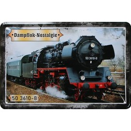 WOGEKA ART Retro Tin Sign - Steam Train Nostalgia 50 3610-8 - Nostalgia Decorative Sign as a Gift Idea for Railway Fans for Birthday Christmas 20 x 30 cm Metal Sign 353