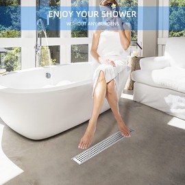 ZEKOO Linear Shower Drain 32 Inch Brushed Nickel,304 Stainless Steel Floor Drain for Bathroom,Rectangular Shower Floor Drain with Grate Removable,Linear Drain