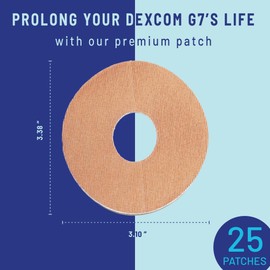 RightCare CGM Adhesive Patches Pre-Cut for Dexcom G7, Waterproof Adhesive Medical Tape, Uncovered Oval Sensor Patches, Tan, Bag of 25