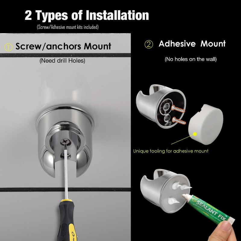 Handheld Shower head Holder - All Metal - Adhesive and