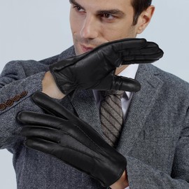 GSG SINCE 1998 Mens Chrome-free Leather Gloves Winter Touchscreen Sheepskin Wool Lined Warm Gloves for Driving Black Large