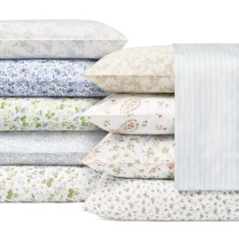 Laura Ashley Home - Sateen Collection - Sheet Set - 100% Cotton, Silky Smooth & Luminous Sheen, Wrinkle-Resistant Bedding, King, Garden Palace