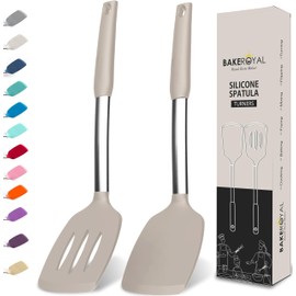 BakeRoyal Silicone Spatula Set - Turner Spatulas Silicone Heat Resistant 600°F - Slotted & Solid Silicone Spatulas for Cooking Fish, Eggs, Pancakes Flipper – Silicone Cooking Utensils Set – Mist