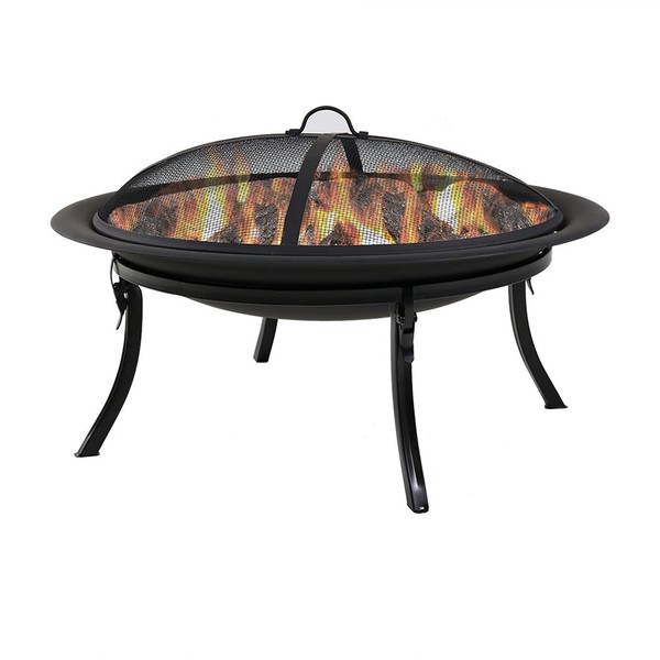 Sunnydaze 29-Inch Portable Fire Pit Bowl with Spark Screen, Fireplace Poker, Folding Stand, and Carrying Case Cover