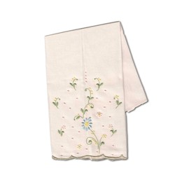 Threads Woven Pure Linen Fingertip Guest Towel Bath Linens | Vintage Hand Embroidery, Ecru