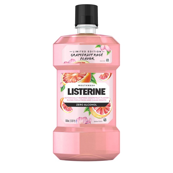 Pharmapacks Listerine Zero Alcohol Mouthwash, Limited Edition Grapefruit Rose Flavor, 500 mL(Pack of 2)